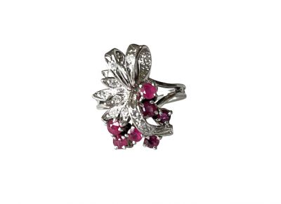 Vintage 1ct Ruby and Diamond Cluster Bow Motif 14kt Ring