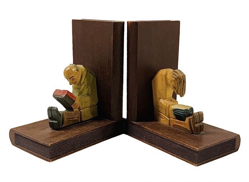 Vintage West German Carved Wood Bookends