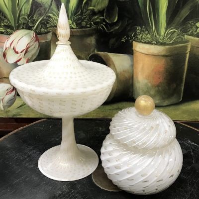 Vintage White & Gold Murano Glass 