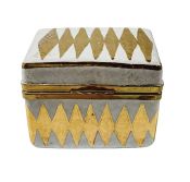 White & Gold Harlequin Pattern Italian Ceramic Box 