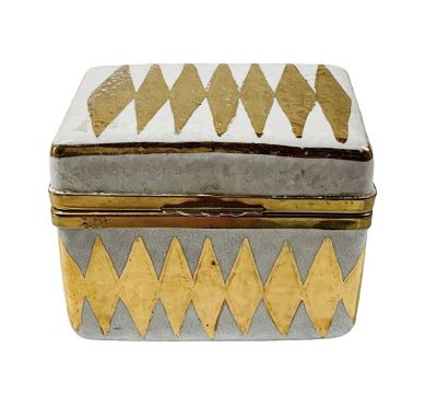 White & Gold Harlequin Pattern Italian Ceramic Box 