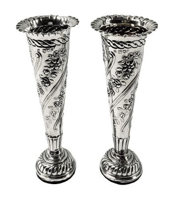 William Comyns Sterling Silver Bud Vases Dated 1898