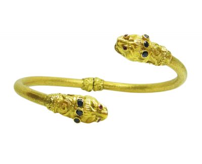 Gold Bangle with Mythical Heads