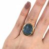 Vintage 16.58ct Carved Cat Aquamarine 14kt Ring