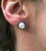 Vintage Inspired Pearl and Diamond Stud Earrings