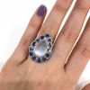 Vintage 12.11ct Pear Moonstone and Sapphire Ring in 18kt White Gold