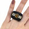 Citrine Topaz and Jet Ring