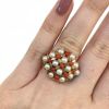 Vintage Coral and Cultured Pearl Cluster 18kt Ring
