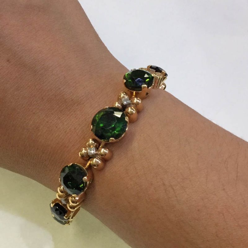 Vintage Green Tourmaline and Diamond Bracelet