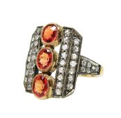 Art Deco Inspired Orange Sapphire and Diamond Ring