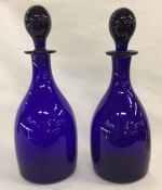 A Pair of Antique English Bristol Blue Decanters
