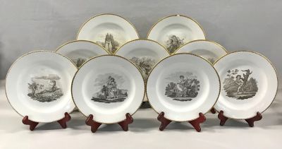 A set of 9 Spode bat-printed tea plates, circa 1810, #1922