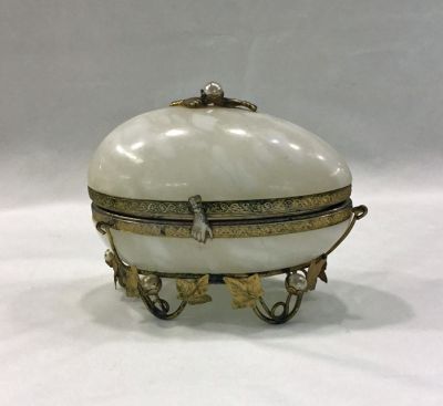 Alabaster Hinged Egg Shaped Jewel Box