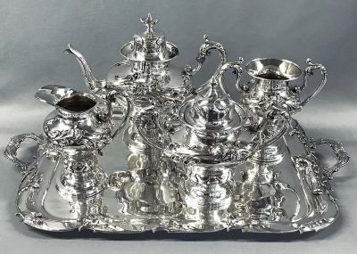 American Art Nouveau 4 Piece Tea Set Plus Matching Tray