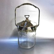 Antique Cut Glass Biscuit Barrel with Silver Plated Mounts