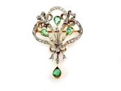 Antique Emerald and Diamond Brooch Pendant