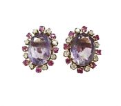Antique Inspired Amethyst Ruby Diamond Earrings