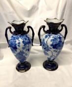 Antique Phoenix Ware Flow Blue Transfer Ware Mantel Vases