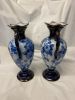 Antique Phoenix Ware Flow Blue Transfer Ware Mantel Vases