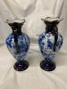 Antique Phoenix Ware Flow Blue Transfer Ware Mantel Vases