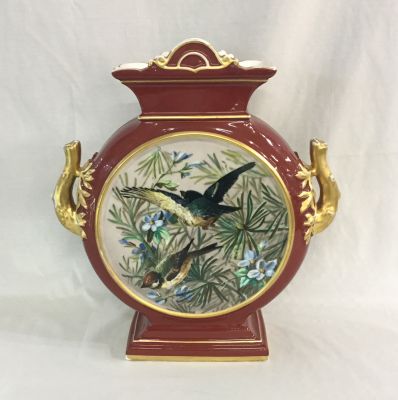 Antique Porcelain Moon Shaped Mantle Vase