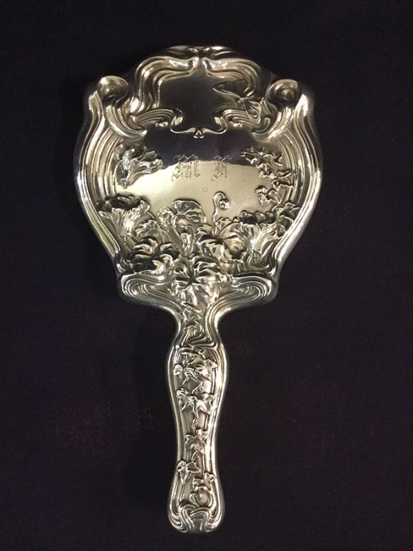 Antique Art Nouveau Sterling Silver Hand Mirror