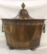Antique Arts & Crafts Hammered Copper Coal Scuttle