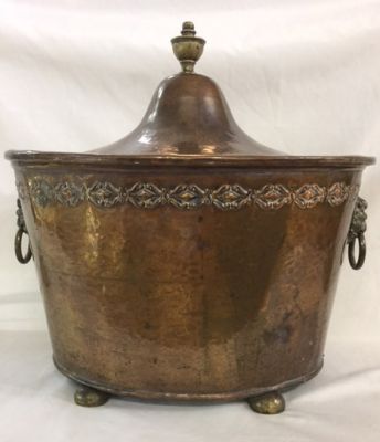Antique Arts & Crafts Hammered Copper Coal Scuttle