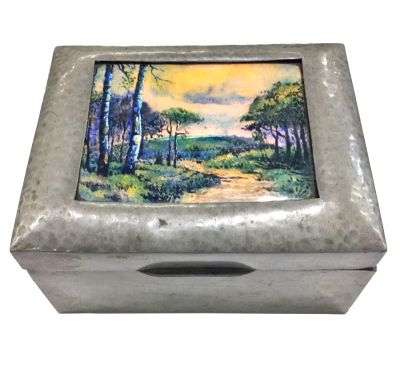 Liberty Tudric Pewter Box with Enamel Plaque