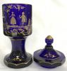 Antique Biedermeier Covered Jar In Cobalt Blue Glass