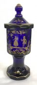 Antique Biedermeier Covered Jar In Cobalt Blue Glass