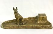 Antique Bronze Inkwell/Pen Tray Of A Dog