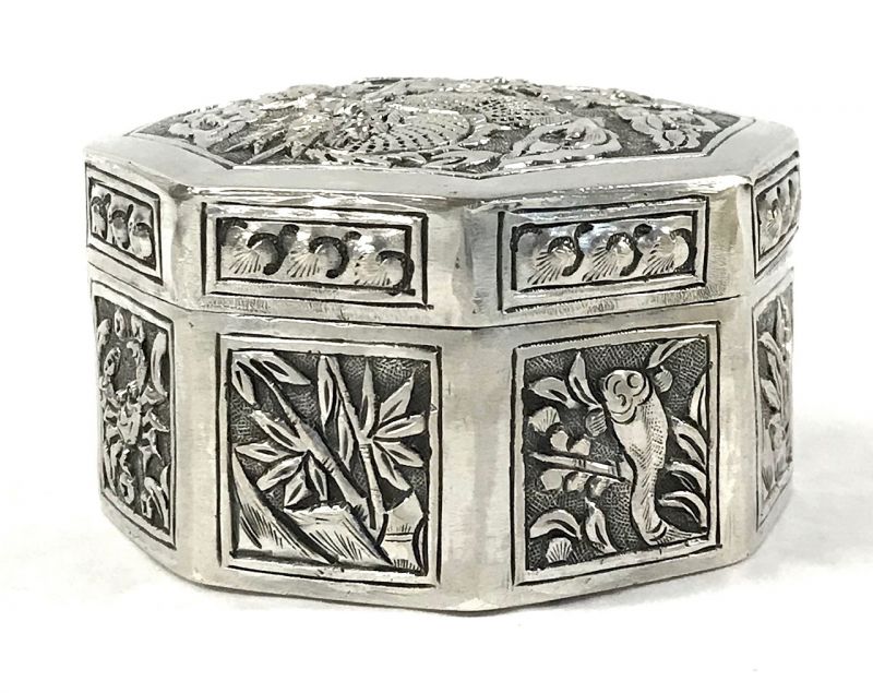 Antique Chinese Octagonal Box In 900 Fine Silver | Cynthia Findlay Fine ...