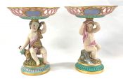 Antique Continental Porcelain Comports With Reticulated Bowls