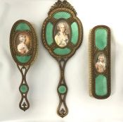 Antique Dresser Set with Miniature Paintings on Ivory