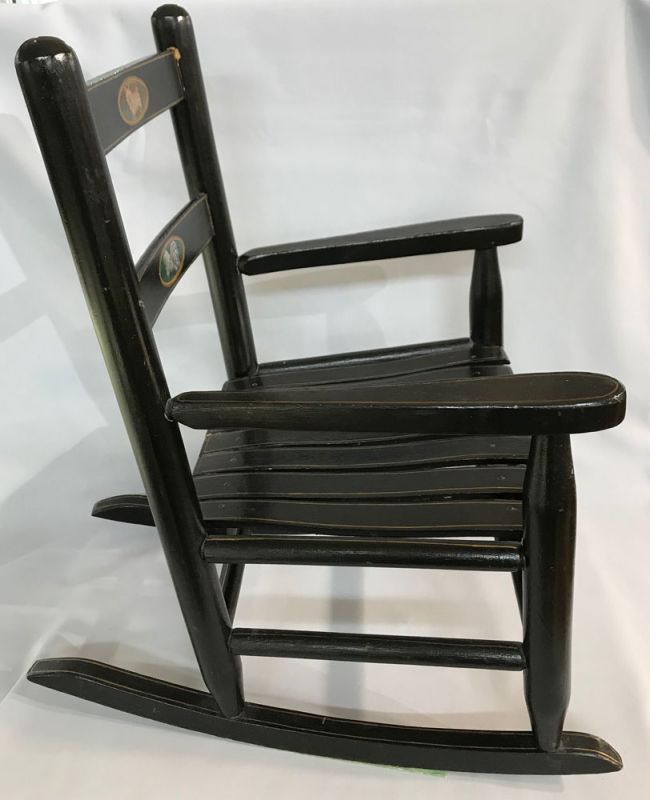 Antique Ebonized Child’s Rocking Chair With Hand Painted Dog Portraits ...