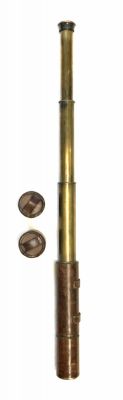 Antique English Brass Telescope In Original Leather Sheath
