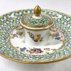 Antique French Porcelain Inkwell And Attached Stand