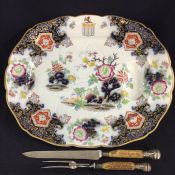 Antique Ironstone Platter & Stag Handled Carving Set