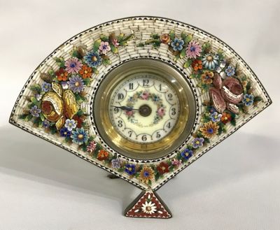 Antique Micro Mosaic Desk Clock, Made In Italy