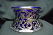 Irish Silver Dish Ring with Blue Glass Liner