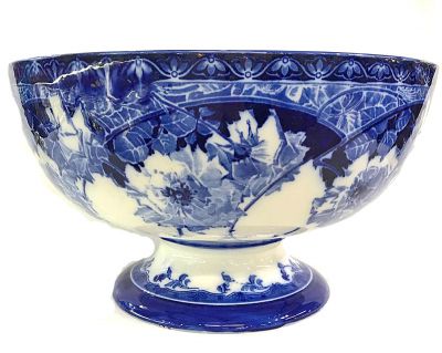 Antique Royal Doulton Flow Blue Pedestal Bowl
