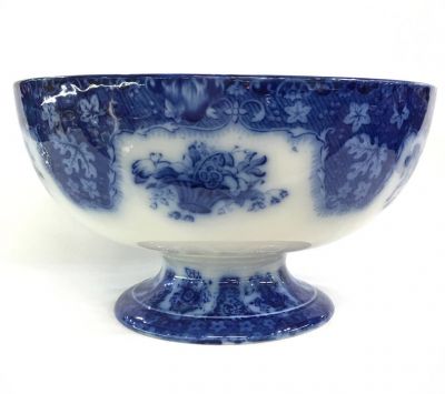Antique Royal Doulton Flow Blue Transfer Ware Pedestal Bowl