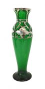 Antique Silver Overlay Green Glass Vase