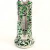  Antique Silver Overlay Green Glass Water Jug