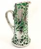  Antique Silver Overlay Green Glass Water Jug