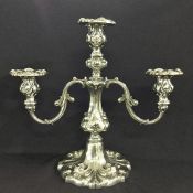 Antique Silver Plate 3 Light Candelabra with Bobechs