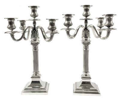 Spanish Silver Neo Classical style 5 light Candelabra
