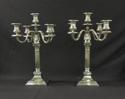 Spanish Silver Neo Classical style 5 light Candelabra