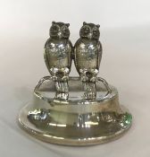 Antique Sterling Silver Double Owl Form Place Card Holder
